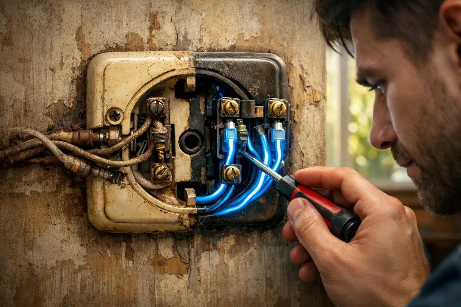 retro socket with glowing wire veins