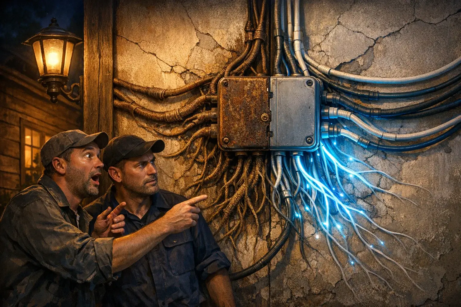 facade cables like glowing roots