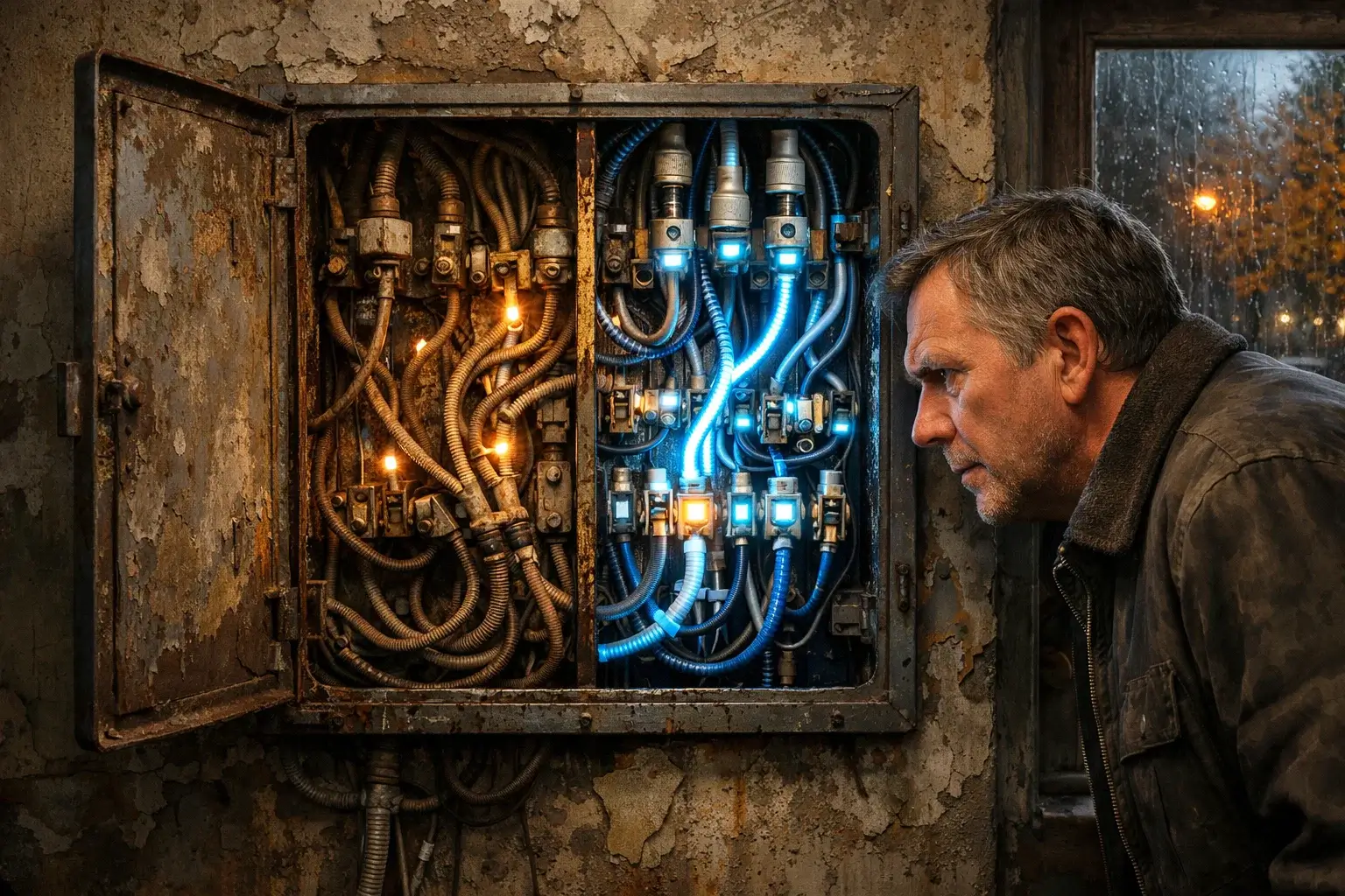 old panel with nerve like wires