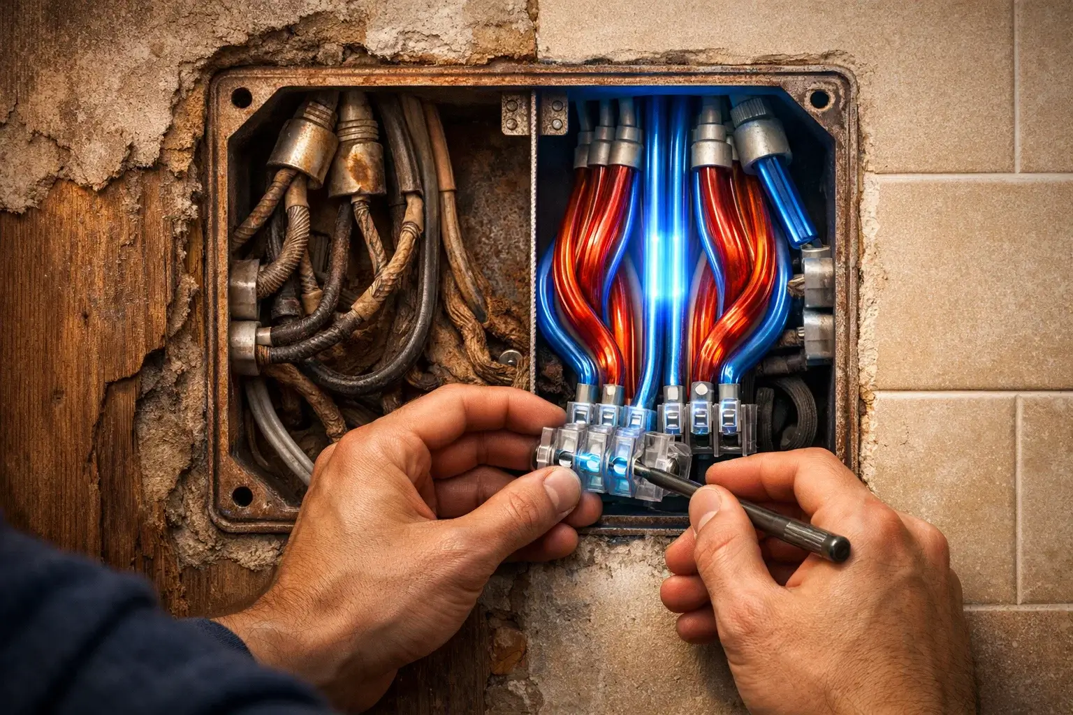 junction box with muscle like wires